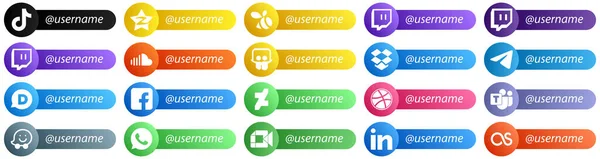 High Quality Card Style Follow Social Media Icons Telegram Swarm — 스톡 벡터