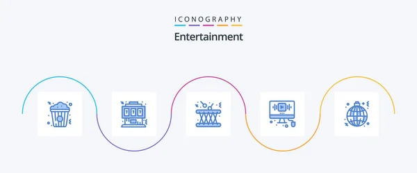 Entertainment Blue Icon Pack Including Web Youtube Console Video Instrument — Stok Vektör