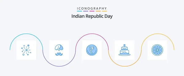 Indian Republic Day Blue Icon Pack Including Indian Currency India — Stock Vector