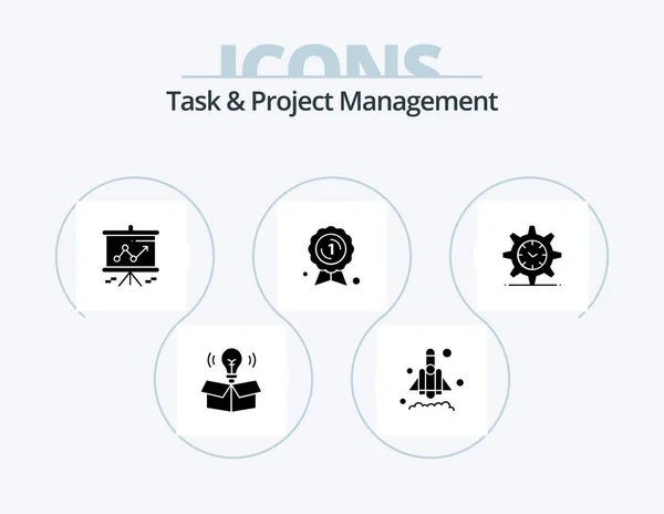 Task Project Management Glyph Icon Pack Icon Design Badge Award — Stock Vector