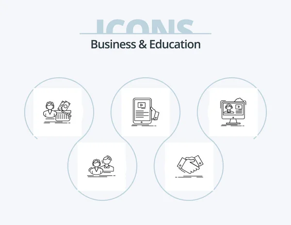 Business Education Line Icon Pack Icon Design Scientist Professor Agreement — Stok Vektör