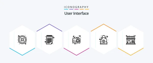 User Interface Line Icon Pack Including Shop User Market Store — Stok Vektör