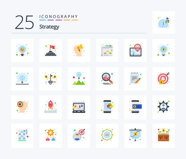 Strategy Flat Color Icon Pack Including Pin Map Plan Strategy — Vector de stock