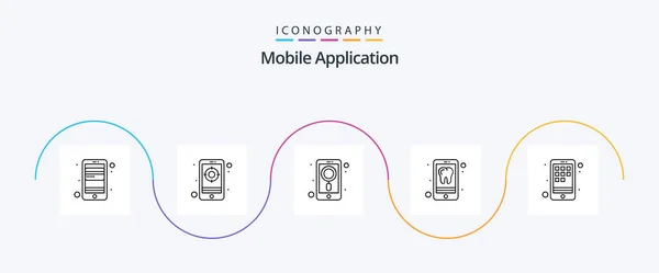 Mobile Application Line Icon Pack Including Device Phone App Iphone — Archivo Imágenes Vectoriales