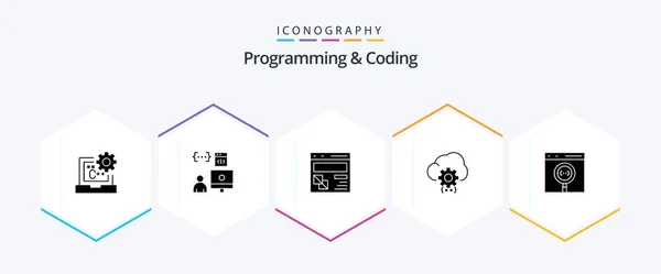 Programming Coding Glyph Icon Pack Including Develop Cloud Development Webpage — Stockvector