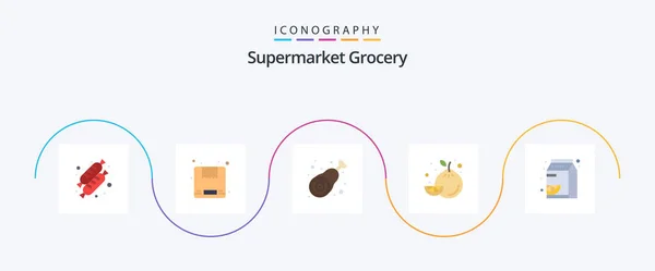 Grocery Flat Icon Pack Including Pak Grapefruit Chicken Fruit Fruit — Stockvektor