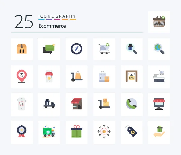 Ecommerce Flat Color Icon Pack Including Shopping Gift Percent Research — Διανυσματικό Αρχείο