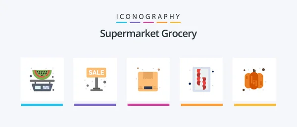 Grocery Flat Icon Pack Including Pumpkin Tool Sale Kitchen Utensils — Vector de stock