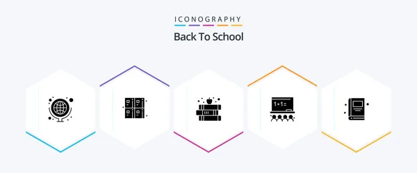 Back School Glyph Icon Pack Including Education School Book Board — стоковый вектор