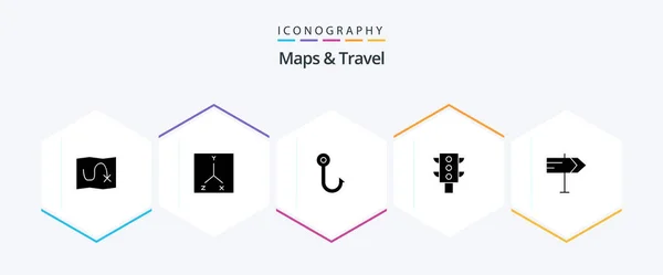 Maps Travel Glyph Icon Pack Including Hook Pointer Direction — Image vectorielle