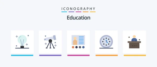 Education Flat Icon Pack Including Date Clock Science Teacher Education — Archivo Imágenes Vectoriales