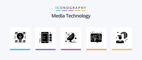 Media Technology Glyph Icon Pack Including Social Marketing Antenna Advertising — Vetor de Stock