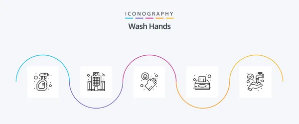 Wash Hands Line Icon Pack Including Hands Tissue Box Healthcare — Vector de stock