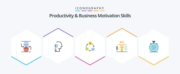 Productivity Business Motivation Skills Flat Icon Pack Including Work Life — Stockvektor