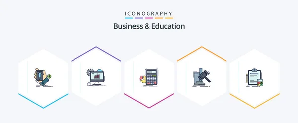 Business Education Filledline Icon Pack Including Hammer Auction Web Graph — 图库矢量图片