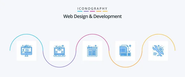 Web Design Development Blue Icon Pack Including Setting File Browser — Stok Vektör