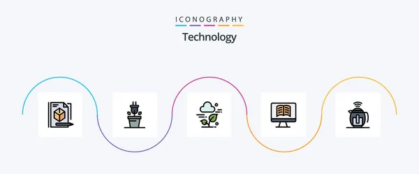 Technology Line Filled Flat Icon Pack Including Technology Pot Cloud — Image vectorielle