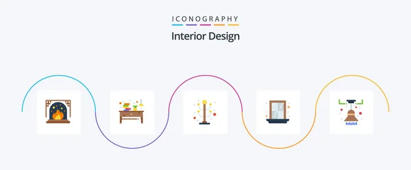 Interior Design Flat Icon Pack Including Lamp Chandelier Clothes Home — стоковый вектор