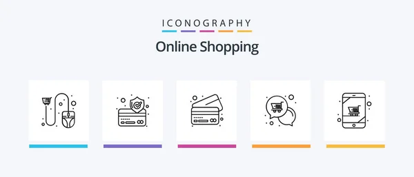 Online Shopping Line Icon Pack Including Shopping Payment Laptop Money — Stock Vector