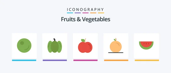Fruits Vegetables Flat Icon Pack Including Orange Creative Icons Design — Stok Vektör