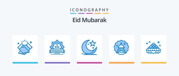 Eid Mubarak Blue Icon Pack Including Muslim Mosque Star Muslims — Stockový vektor