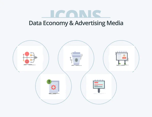 Data Economy Advertising Media Flat Icon Pack Icon Design Coffee — Stok Vektör