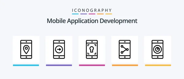 Mobile Application Development Line Icon Pack Including Mobile Mobile Mobile — Archivo Imágenes Vectoriales