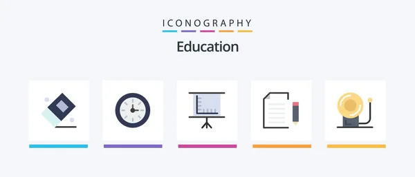 Education Flat Icon Pack Including Bell File Blackboard Extension Data — Vector de stock