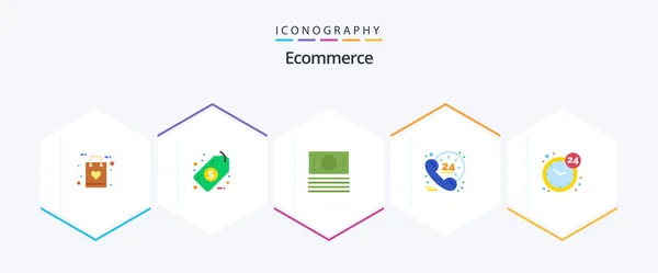 Ecommerce Flat Icon Pack Including Open Clock Ecommerce Help — Stock vektor