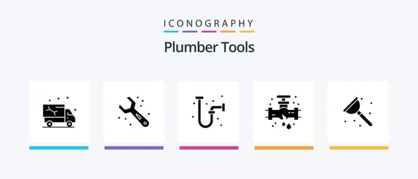 Plumber Glyph Icon Pack Including Bathroom Plumber Wrench Mechanical Pipe — Vettoriale Stock