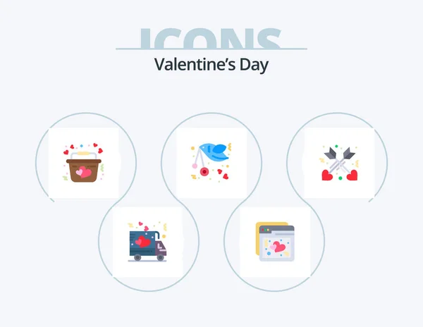 Valentines Day Flat Icon Pack Icon Design Affection Letter Basket — Image vectorielle