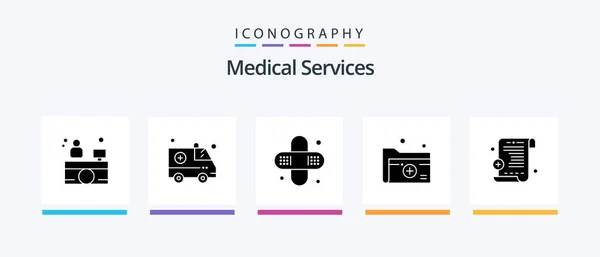 Medical Services Glyph Icon Pack Including Prescription Medical Medical Report — Vector de stock