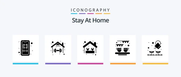 Stay Home Glyph Icon Pack Including Party Break Self Work — 图库矢量图片