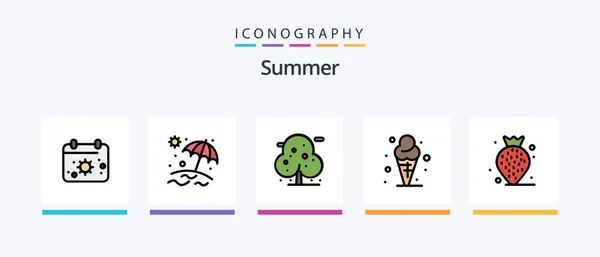 Summer Line Filled Icon Pack Including Tree Palm Date Beach — Stockvektor