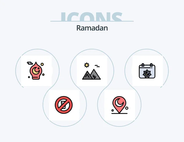 Ramadan Line Filled Icon Pack Icon Design Mosque Islam Crescent — Vector de stock