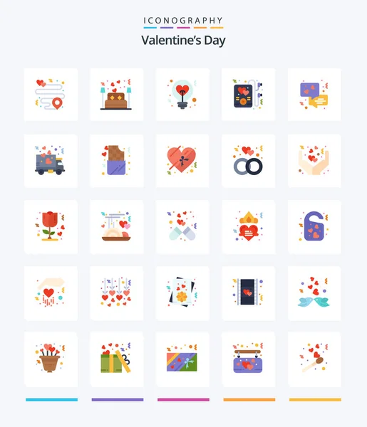 Creative Valentines Day Flat Icon Pack Communication Party Light Music — Stockvector