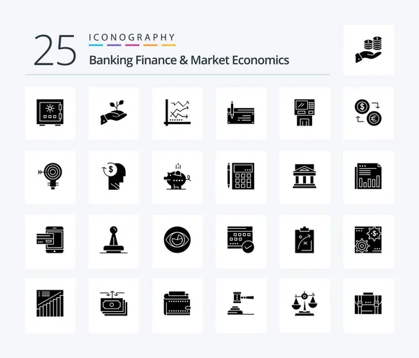 Banking Finance Market Economics Solid Glyph Icon Pack Including Analytics — Vector de stock