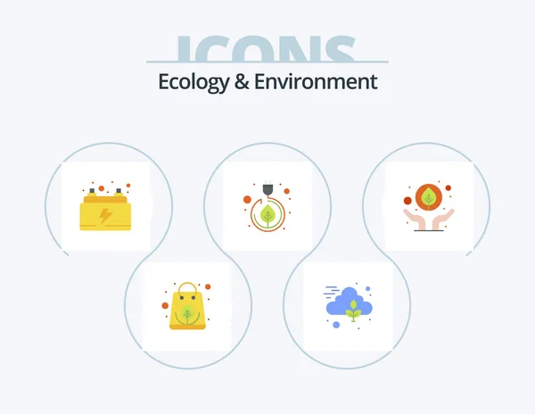 Ecology Environment Flat Icon Pack Icon Design Hand Green Car — Archivo Imágenes Vectoriales