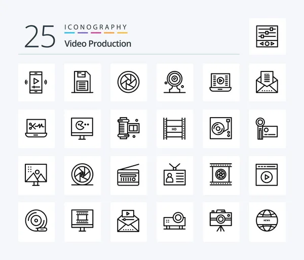 Video Production Line Icon Pack Including News Target Focus Board — стоковый вектор