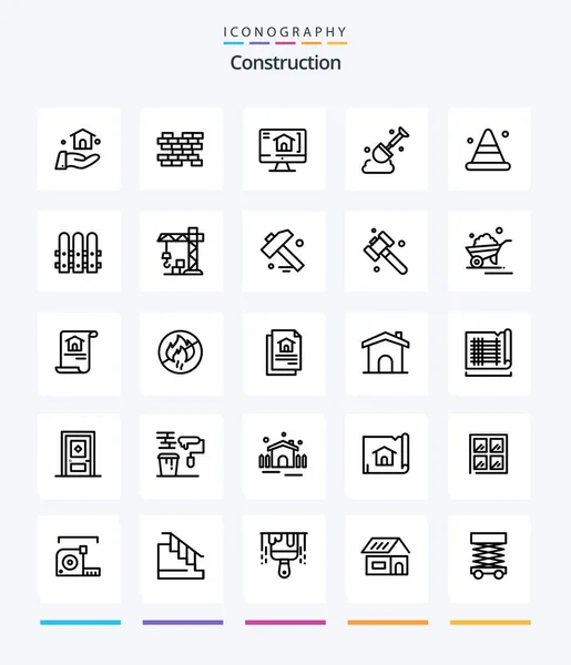 Creative Construction Outline Icon Pack Fence Road House Construction Alert — Archivo Imágenes Vectoriales