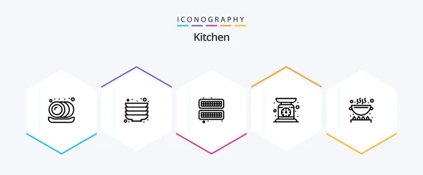 Kitchen Line Icon Pack Including Machine Pan Cooking — стоковый вектор