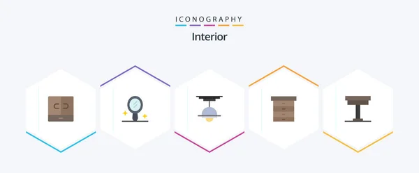 Interior Flat Icon Pack Including Interior Desk Interior Chair Drawer — Wektor stockowy
