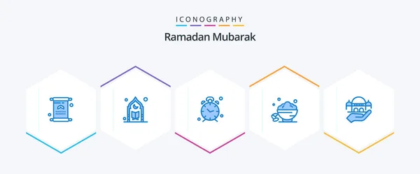 Ramadan Blue Icon Pack Including Sweet Dish Prayer Alert Clock — Stockový vektor