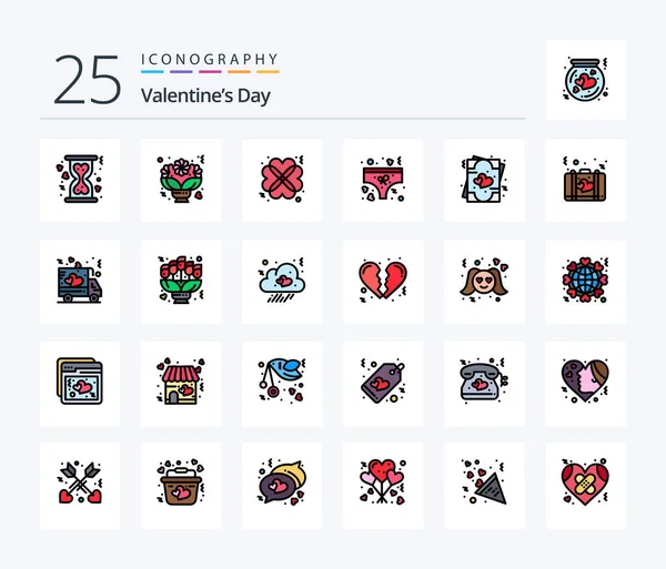 Valentines Day 25 Line Filled icon pack including invite. underpants. roses. love. date