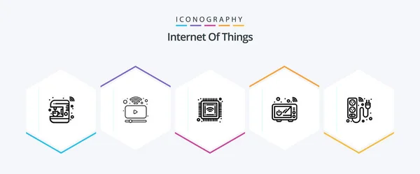Internet Things Line Icon Pack Including Device Microwave Chip Kitchenware — Stok Vektör