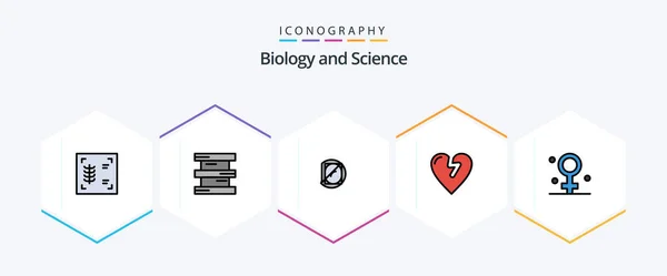 Biology Filledline Icon Pack Including Medical Female Lab Biology Infarct — Vettoriale Stock