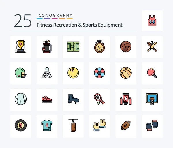 Fitness Recreation Sports Equipment Line Filled Icon Pack Including Time — Stockvektor