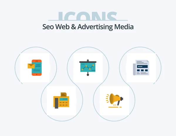 Seo Web Advertising Media Flat Icon Pack Icon Design Newspaper — Stok Vektör
