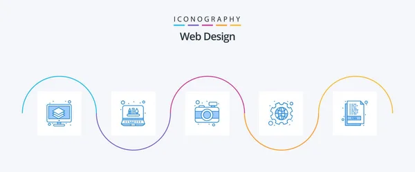 Web Design Blue Icon Pack Including Sheets Css Camera Settings — Stock vektor