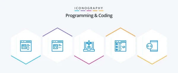 Programming Coding Blue Icon Pack Including Develop App Flowchart List — Vettoriale Stock